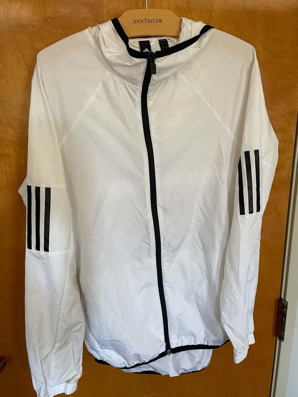 Adidas White and Black Lightweight Hooded Windbreaker Jacket Size S